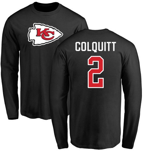 Men Kansas City Chiefs #2 Colquitt Dustin Black Name and Number Logo Long Sleeve TShirt->kansas city chiefs->NFL Jersey